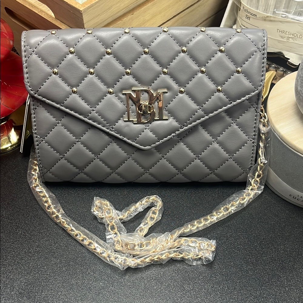 Badgley Mischka Gray Quilted Clutch with Metallic Accents